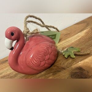 NEW Hobby Lobby Ceramic Pink Flamingo Palm Tree Wind Chime Indoor/Outdoor